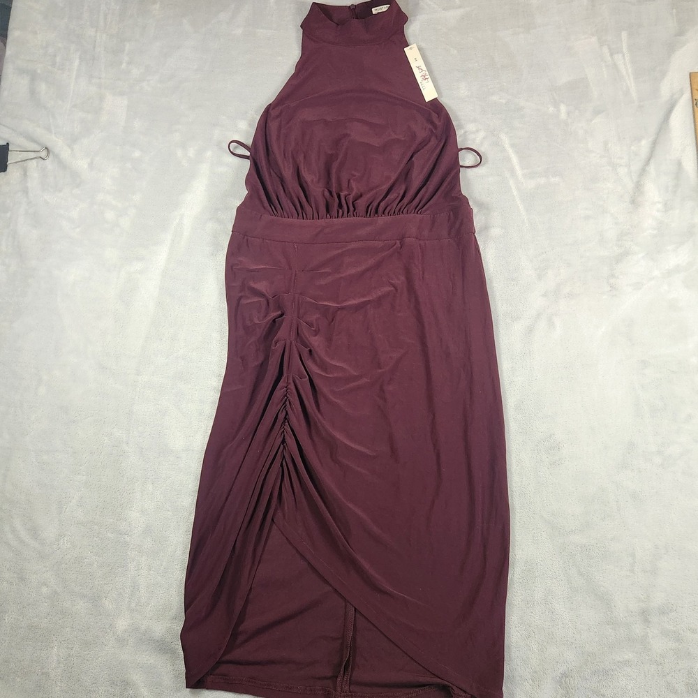 Mustard Seed Womens Large Burgundy High Neck Ruched Skirt Mini Dress NEW